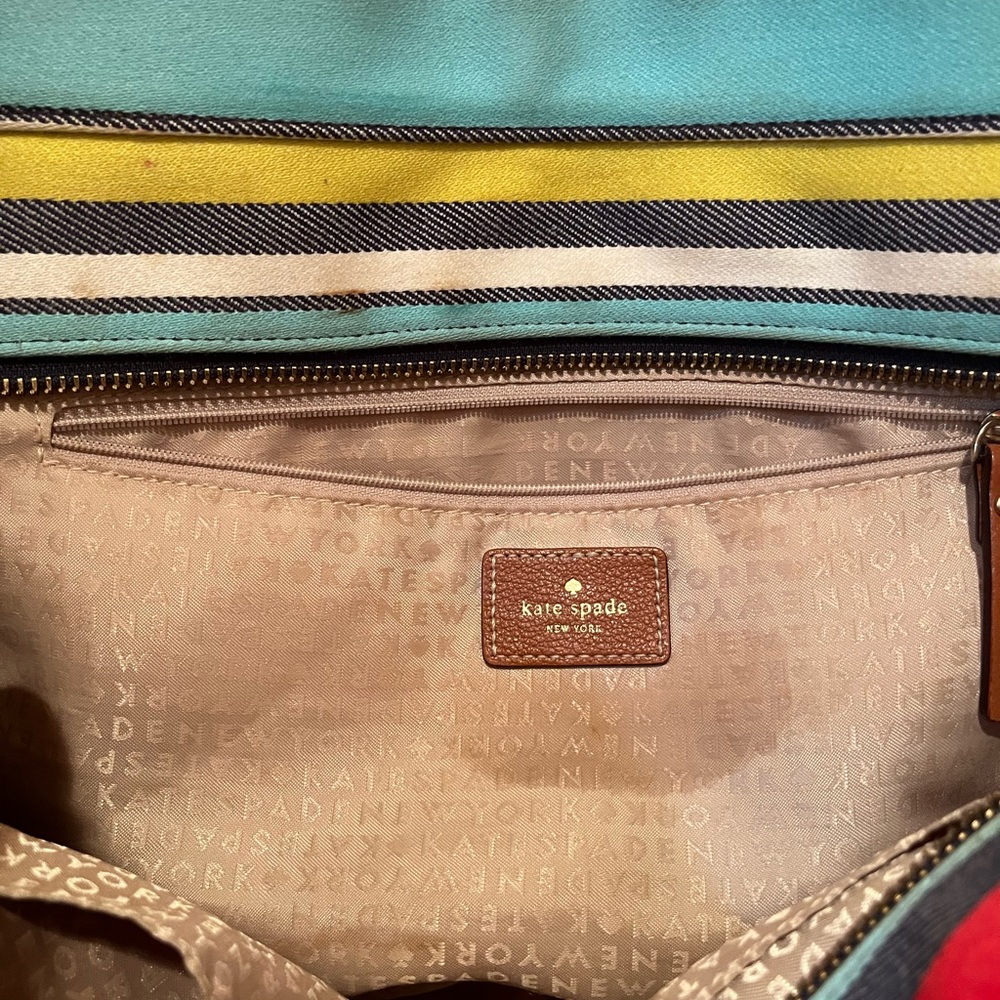 kate spade Red, Teal, Yellow & Brown Striped Tote - Picture 3 of 3